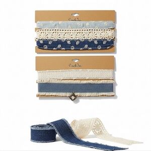 NWT! Carole Inc. Blue and Cream Layered Ribbon Choker Set
